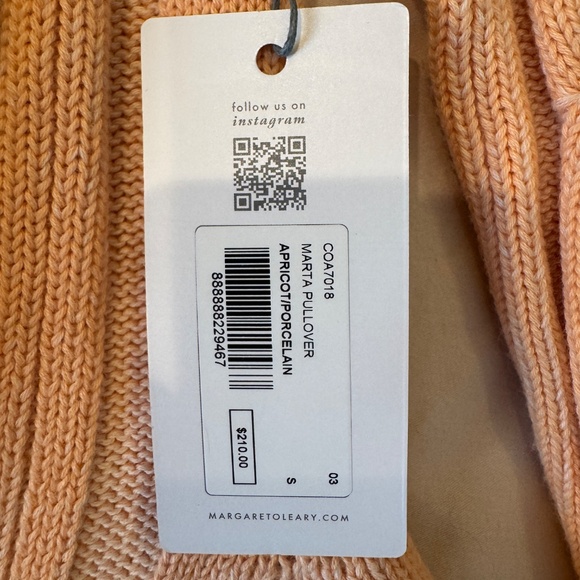 NWT Margaret O’Leary Cable Knit Crewneck Sweater – Peach, Size S - Picture 7 of 13